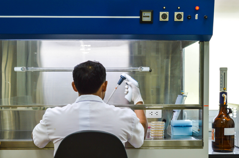 Working with biological safety cabinets laminar air flow in laboratory, Background of microbiology