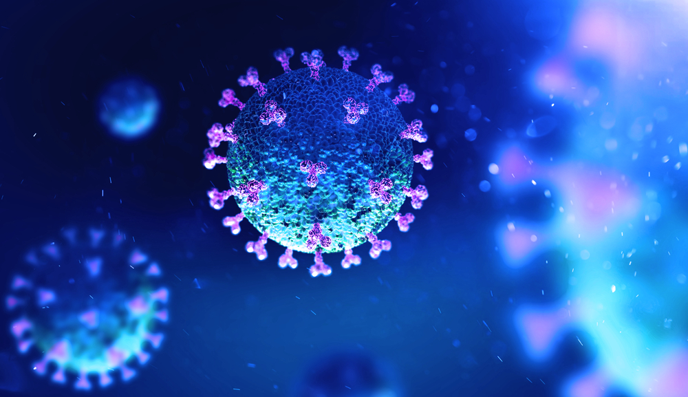 Chinese coronavirus COVID-19 under the microscope. 3d illustration