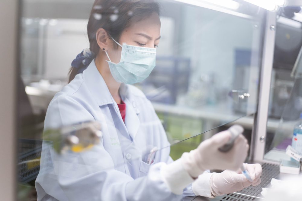 young scientist working in bio safety cabinet