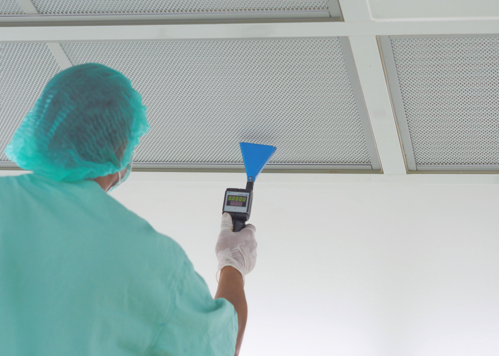 Technician are scanning leak on HEPA Filter in Operating room - Cleanroom HEPA LEAK TESTS