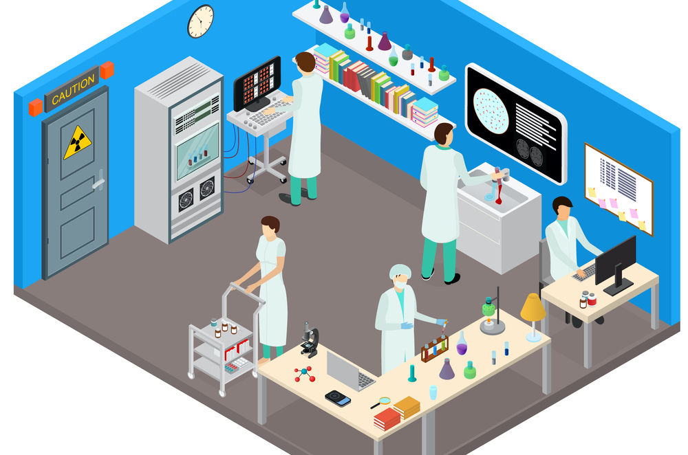 Vector image of scientific lab with equipment and furniture layout